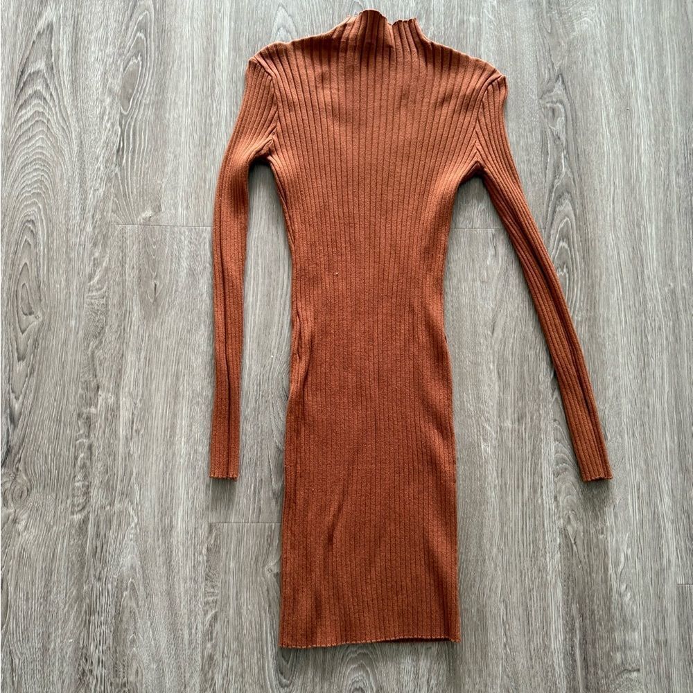 Lulu's Rust Long Sleeve Ribbed Dress - Picture 6 of 6